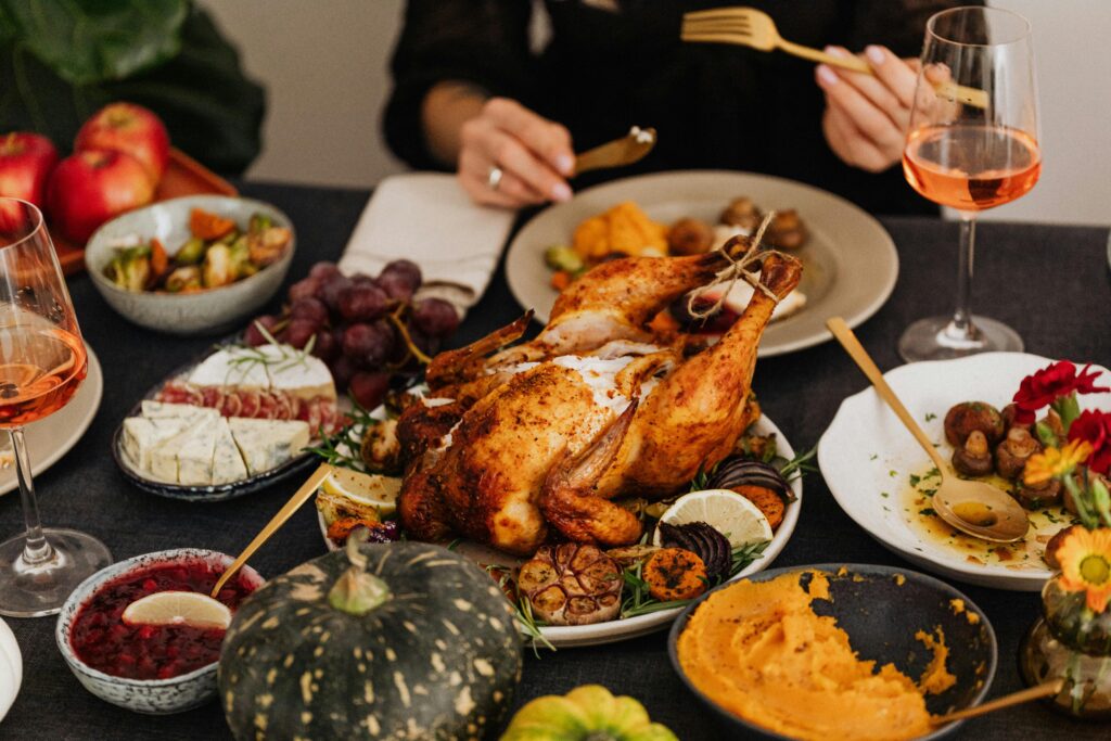 Avoiding holiday weight gain with healthy Roasted Turkey on White Ceramic Plate